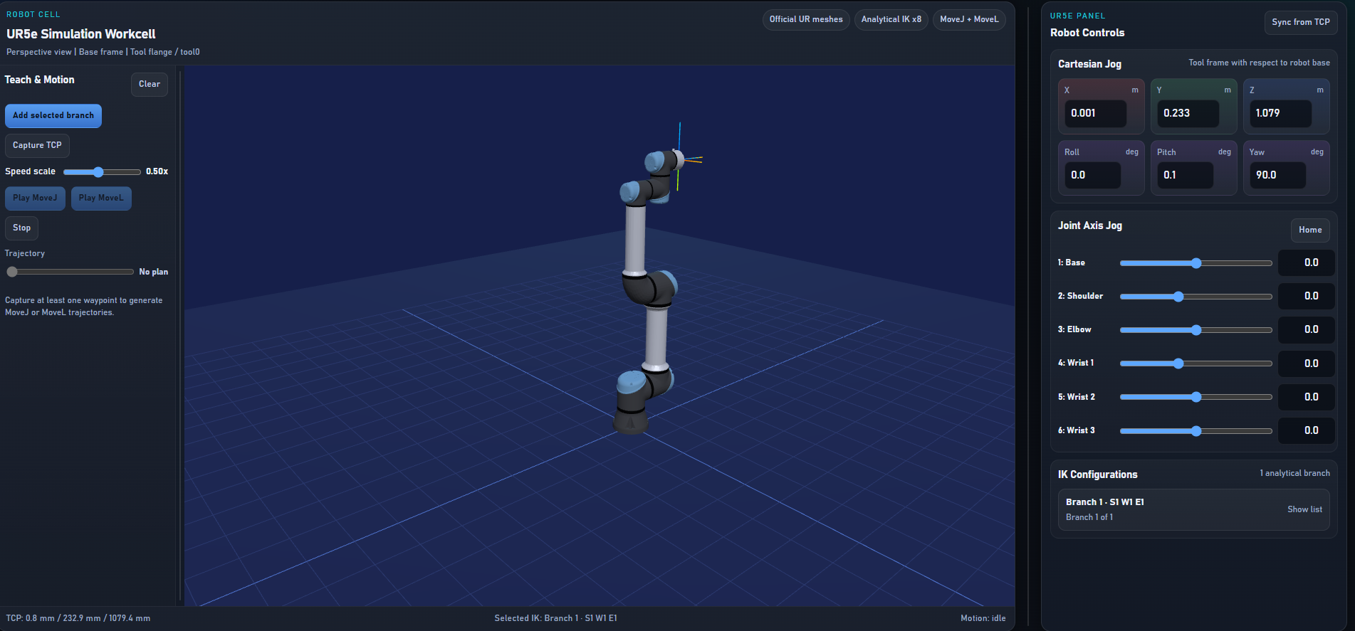 UR5e Teach and Play software interface