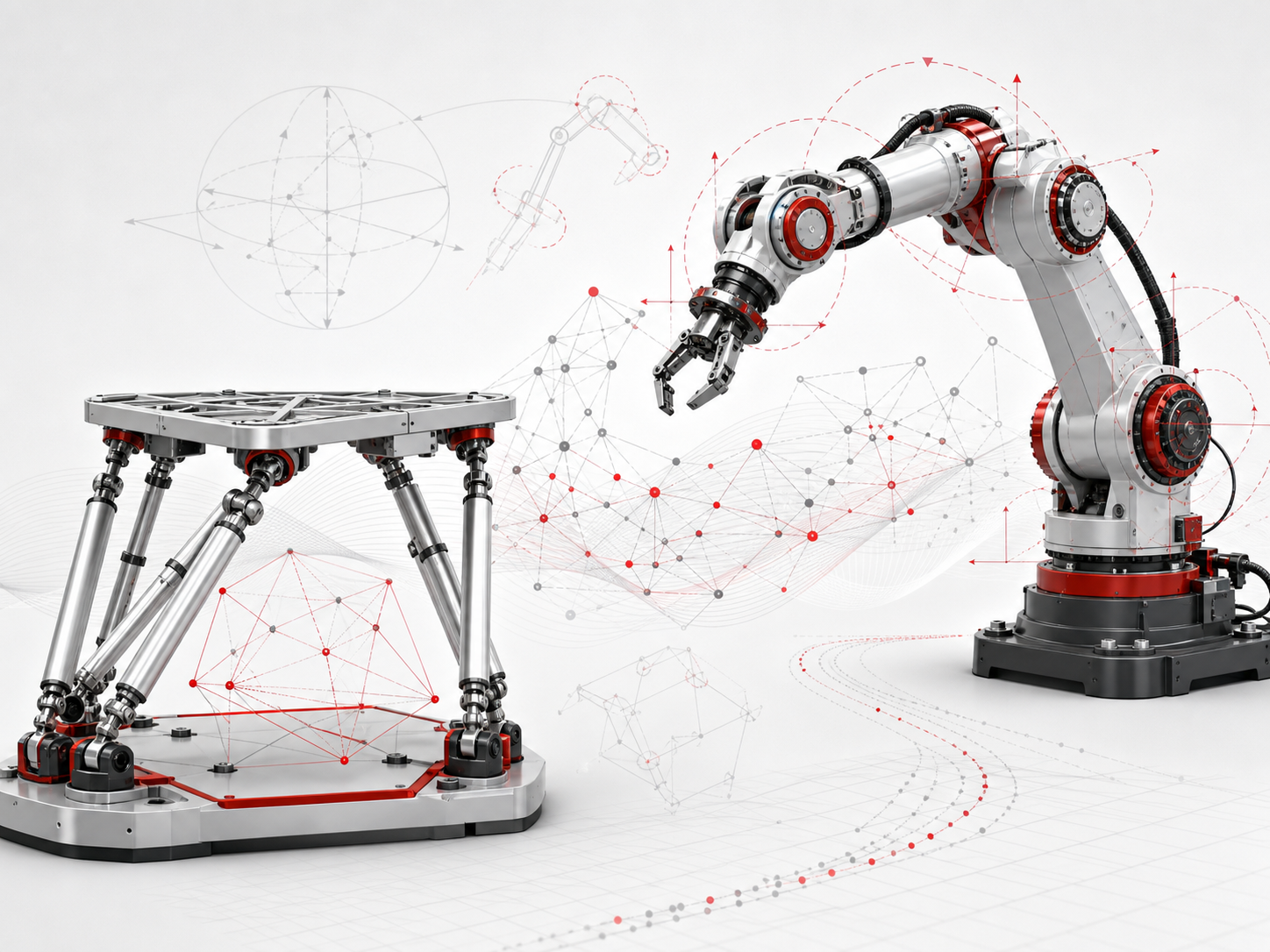 AI in kinematics tutorial cover showing serial and parallel robot concepts